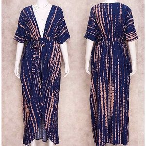 Blue & Peach Long Wrap Dress Kimono